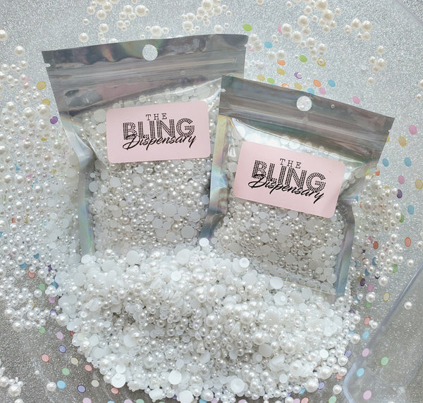 Pearly White Domed Flatback Pearls MIX