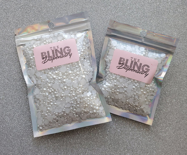 Pearly White Domed Flatback Pearls MIX