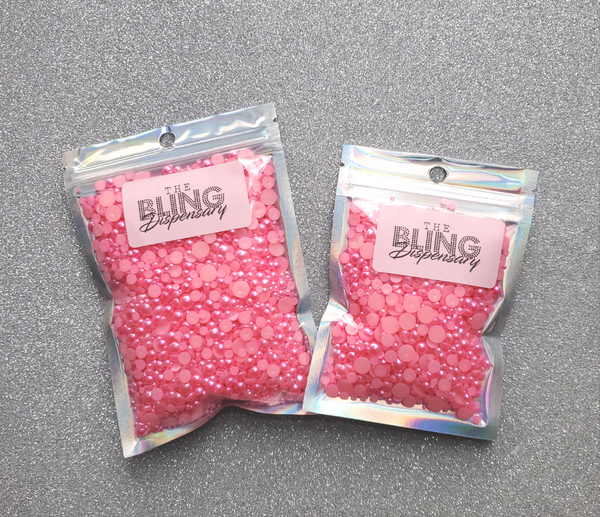 Flamingo Pink Domed Flatback Pearls MIX