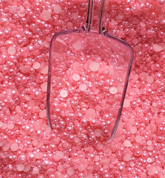 Flamingo Pink Domed Flatback Pearls MIX