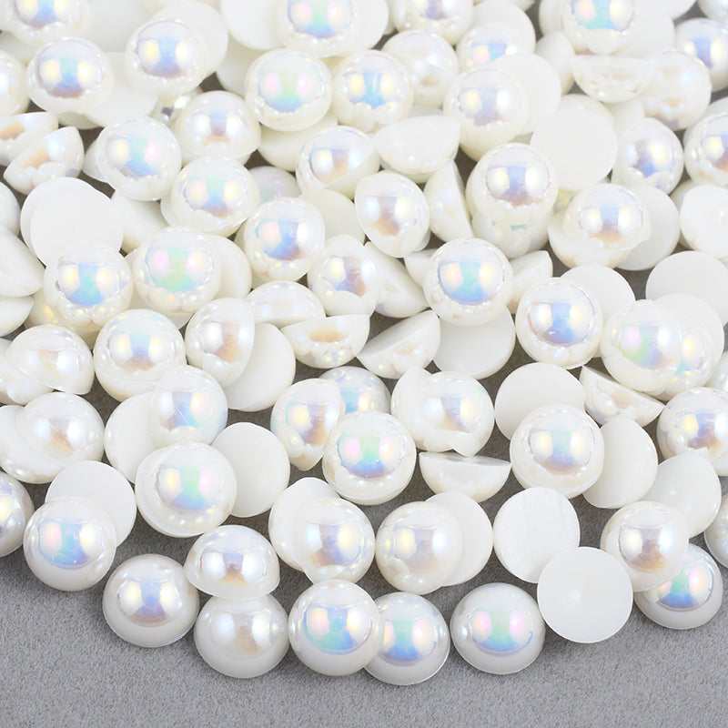 Snowflake White AB Domed Flatback Pearls MIX